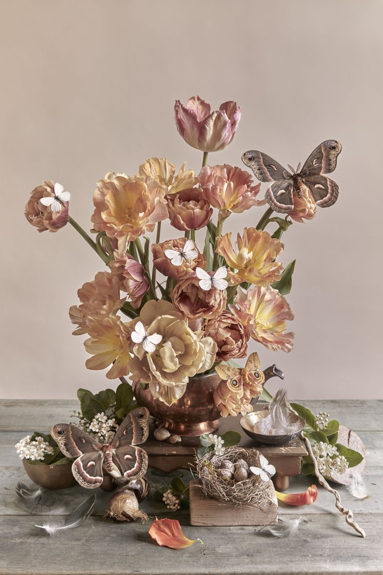 Kristin Sjaarda - Copper Tulips with Moths and Butterflies