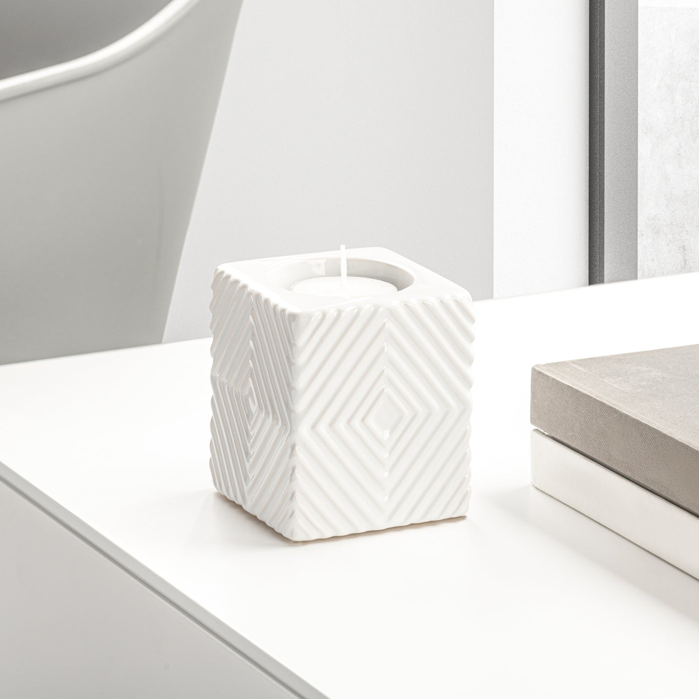 Ceramic Cube White Tealight Holder