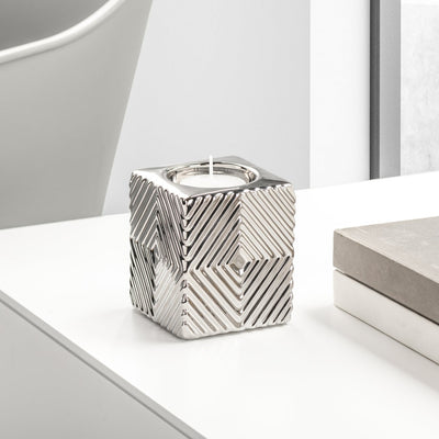 Ceramic Cube Silver Tealight Holder