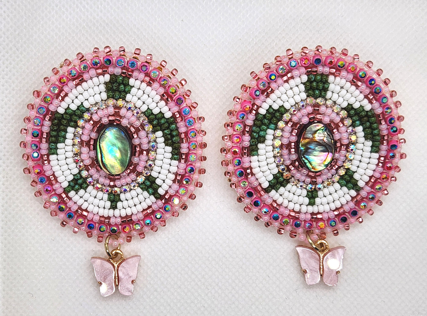 Beaded Abalone Turtle Shells with Pink Butterflies