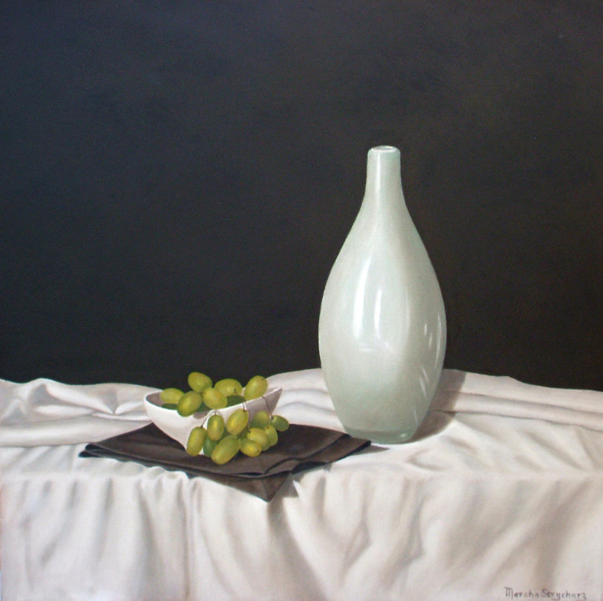 Marsha Strycharz - White Vase and Grapes